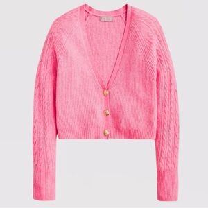 J. Crew Bubblegum Pink Cable Knit Cropped Cardigan Sweater Barbie Romantic Sexy